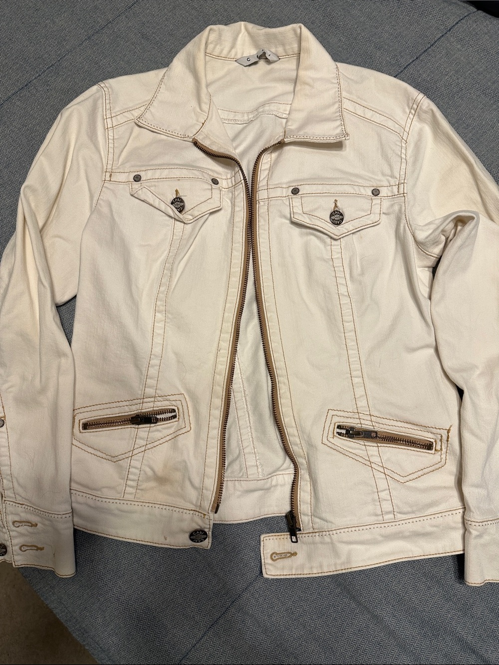 White Zip-Front Denim Jacket